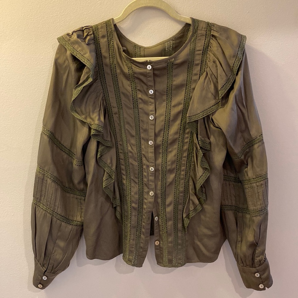 Love Shack Fancy army green blouse